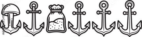 Collection of stylized metal handles and fixtures with intricate designs Vector