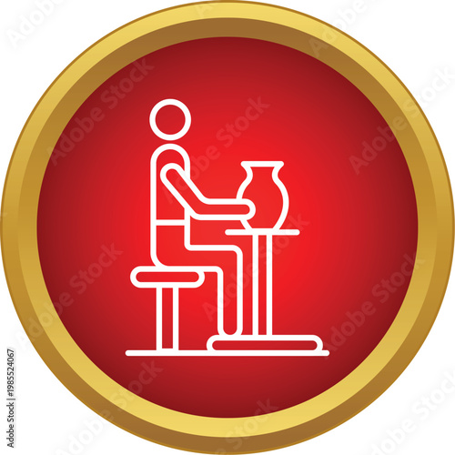 Artisan shaping pottery on a traditional wheel inside a red circle