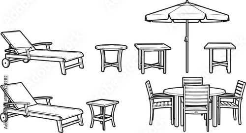 A collection of vintage chairs and tables from different historical periods Vector