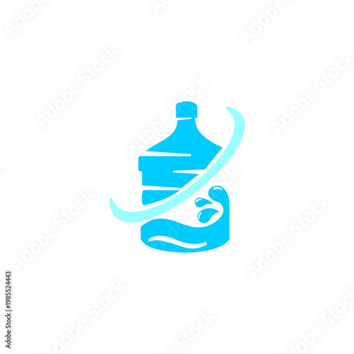 This flat-design graphic features a light blue silhouette of a large water gallon or jug.