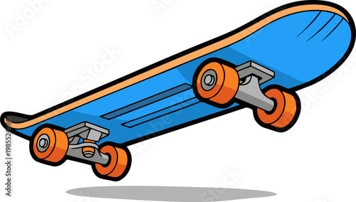 Skateboard with Blue Deck and Orange Wheels for Active Recreation and Street Sports