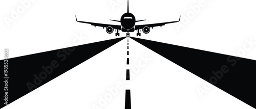 Black and white airplane landing on runway transportation