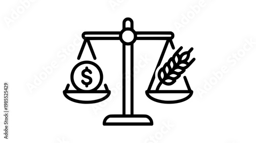 Balance between money and food on a scale graphic