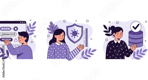 Cyber Security Data Protection Steps Concept Illustration For Network Privacy And Personal Information Safety For Users