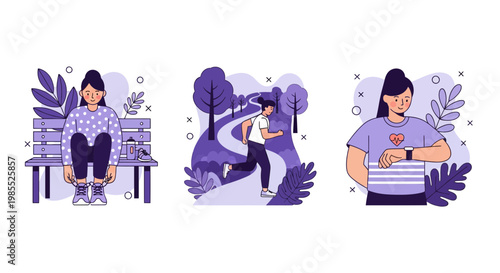 Fit girl tie lace jog run park check watch heart rate track sport life fit