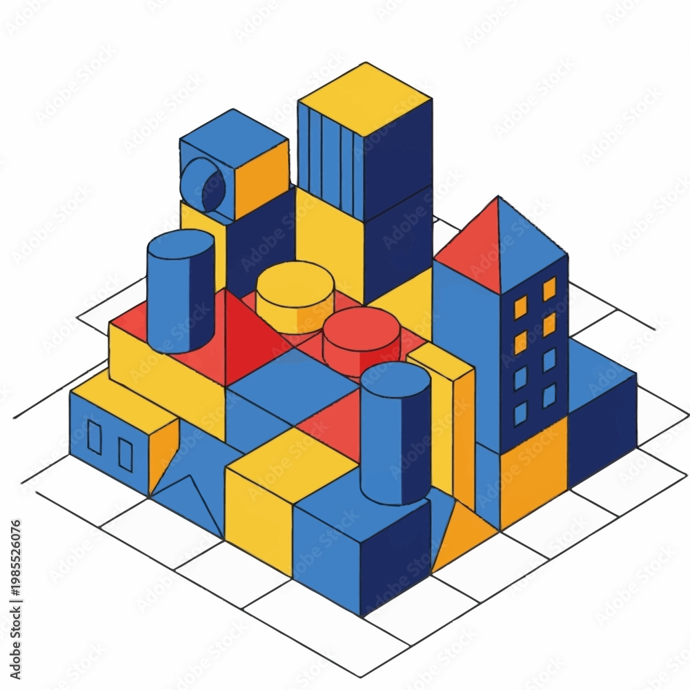 Fototapeta premium Colorful 3D isometric city block architecture.