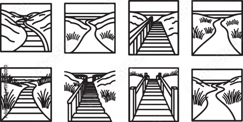 Cacti and desert plants in a sandy landscape illustration Vector