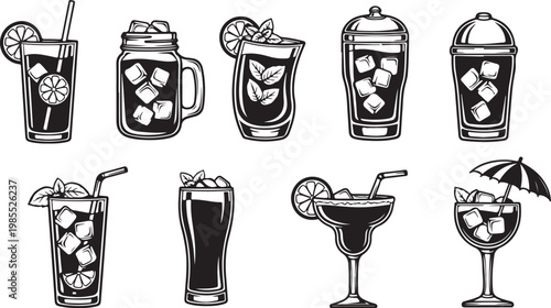 Various styles of ornate vases and pitchers in black and white illustrations Vector