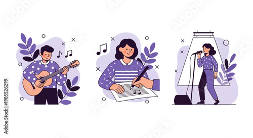 Man gig girl song art set icon stage show sing fun play star pen pop