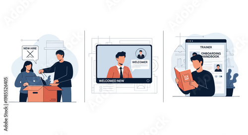 Remote employee onboarding process with equipment kit welcome call training handbook and digital manual for new hires