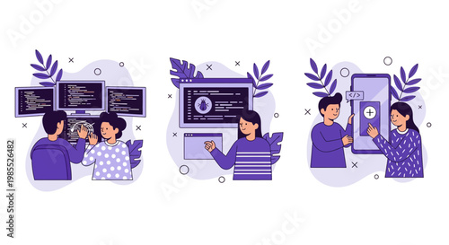 Dev Team Code Bug Test Design App Set Flat Vector Web UI UX Tools Idea