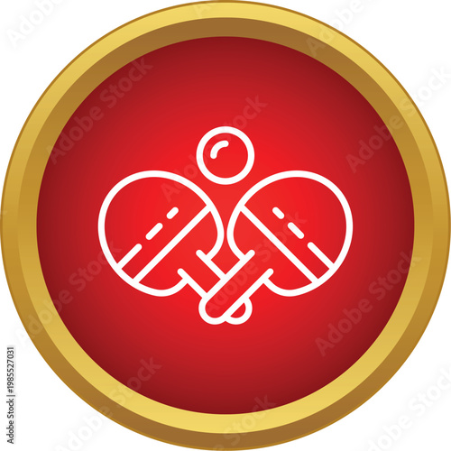 Table tennis icon depicting two paddles and a ball inside a red circle with gold border