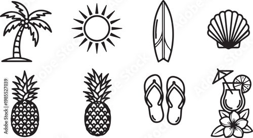 Various botanical and floral icons including flowers and plants Vector