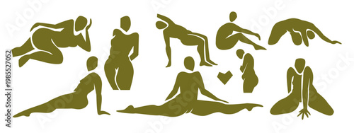 Woman contemporary abstract figures silhouette, hand drawn cut out feminine form different poses. Flat collage mid-century style, applique unique design, female shape poster, decorative art. Isolated.