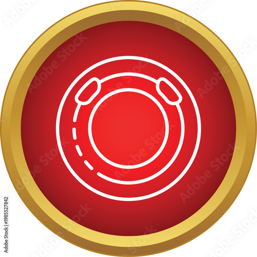 Inflatable life raft boat icon in a red circle with golden border