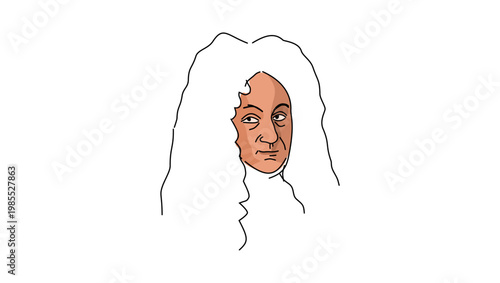 Gottfried Wilhelm Leibniz portrait, flat vector illustration