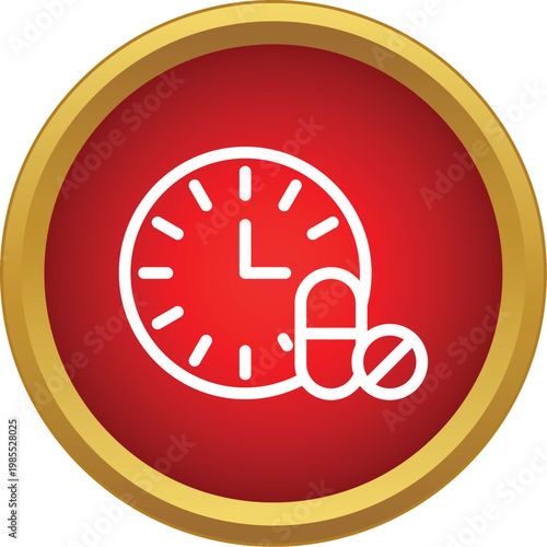 Clock and pill icon indicating medicine intake reminders, representing health time management