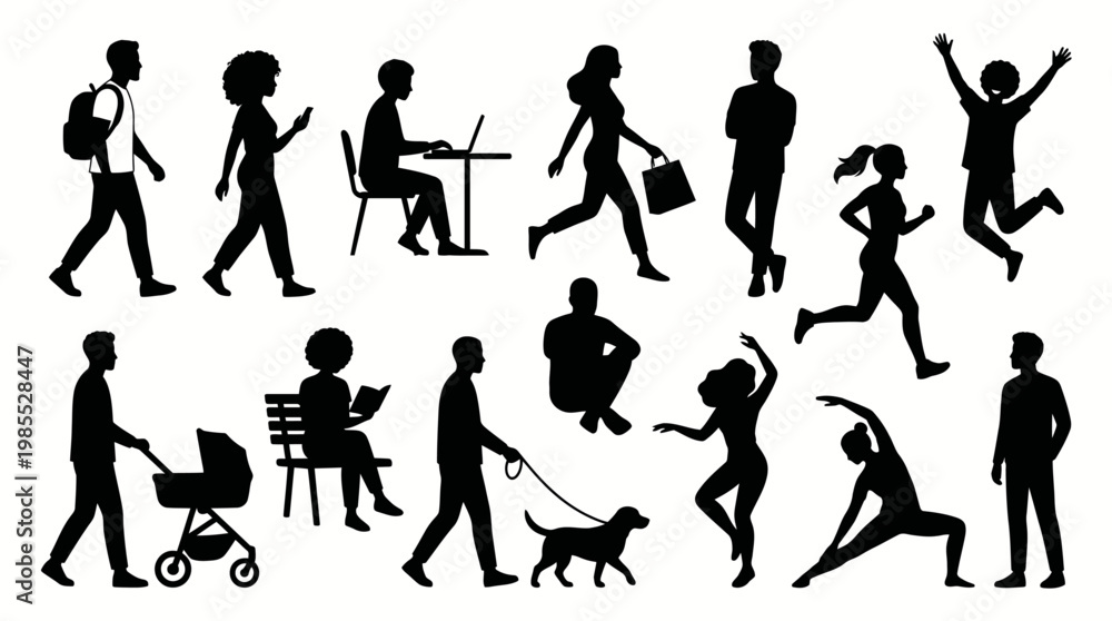 Fototapeta premium Silhouette People Jumping Happy Expression And Positive Energy