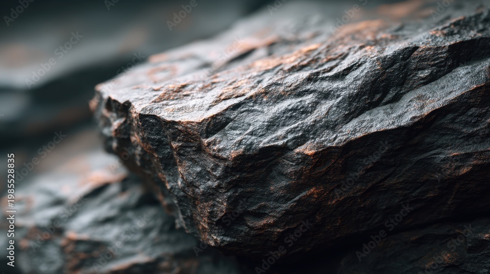 Fototapeta premium Textured Dark Rock Formation Displaying Unique Patterns and Layers for Natural Landscape and Earth Materials in Geological Studies
