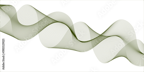 Vector illustration of a curved green ribbon isolated on a white background with decorative wave lines and a gradient color design for a business banner or web template backdrop.