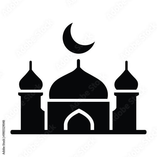 Minimalist icon of a mosque with dome and minaret in a clean and simple style