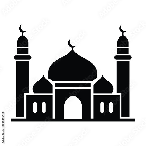 Minimalist icon of a mosque with dome and minaret in a clean and simple style