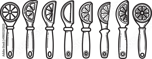 Various types of bicycle wheels arranged in a row Vector
