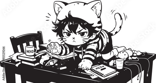 A smiling cat cartoon character illustration vector art drawing for kids