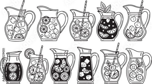 Exquisite ink artwork featuring traditional japanese vases with intricate designs Vector