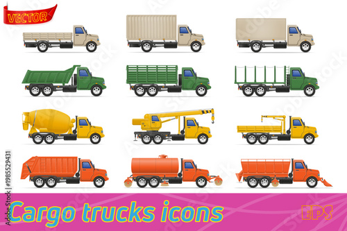 set icons trucks semi trailer vector illustration