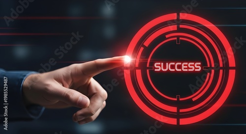 Businessman's Finger Touching Red Futuristic Success Target