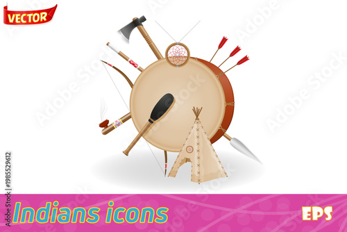 american indians concept set icons vector illustration