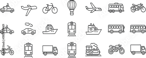 Collection of transportation icons vehicles and modes of travel