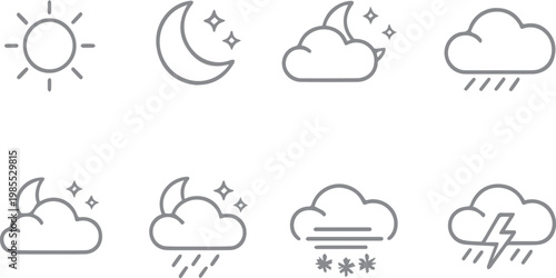 Vector illustration set of Easter eggs with flowers and nature symbols like the sun, moon, and clouds for a spring weather design icon collection