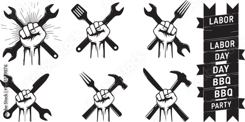 labor day celebration vector illustration with tools and food icons