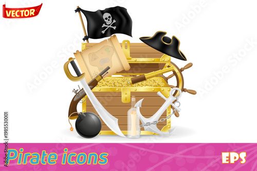 pirate concept set icons vector illustration