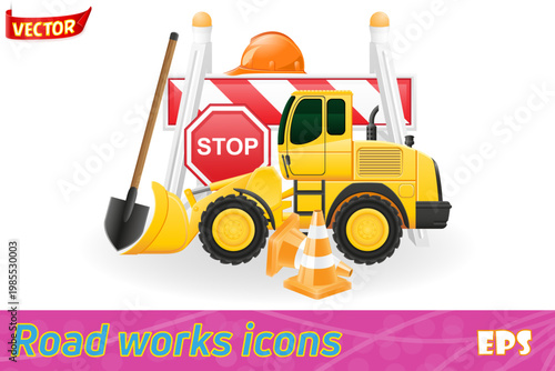 road works concept set icons vector illustration