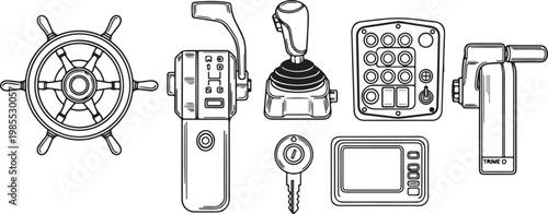 A collection of vintage kitchen appliances and tools on a white background Vector