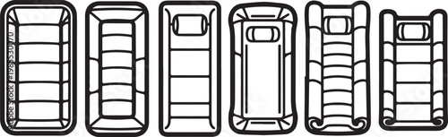 Illustration of six black suitcases with textured patterns and handles Vector