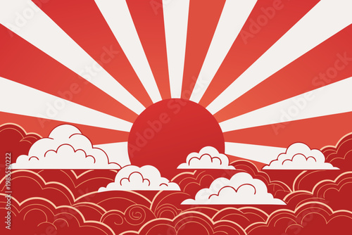 Vibrant Japanese Aesthetic Rising Sun And Clo Premium Digital Asset