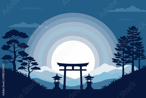 Featuring Japanese Culture Torii Gate Silhouett Crisp Creative Visual