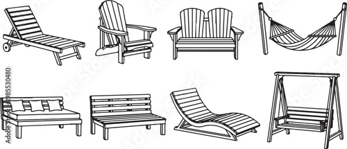 A collection of antique wooden chairs in black and white line drawings Vector