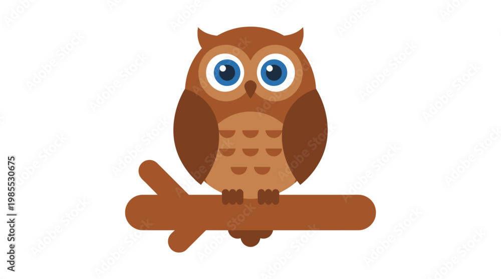 Fototapeta premium A cartoon owl perched on branch.