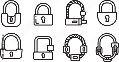 Variations of the classic padlock in simple line drawings Vector