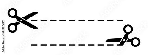 Scissors with cut lines icon set. Scissors cutting signs.