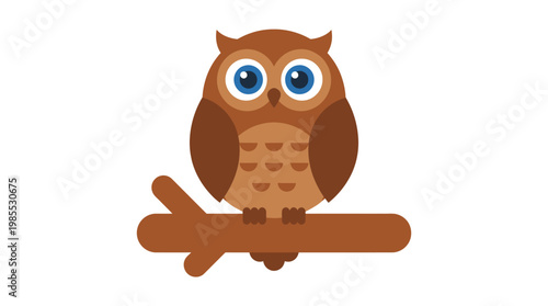 A cartoon owl perched on branch.