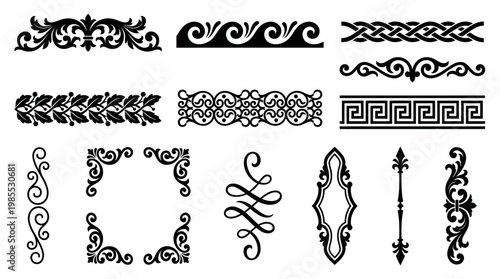 Collection of ornate decorative design elements.