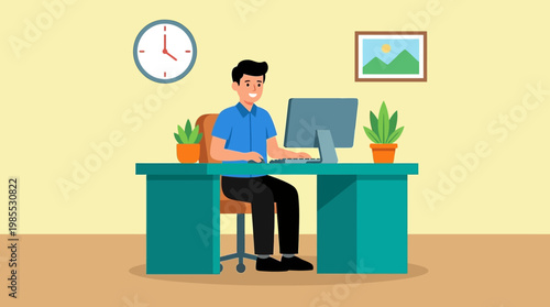 Man sitting at a desk with computer.