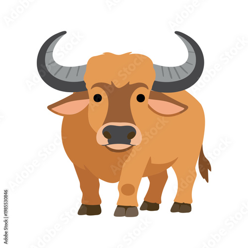 Cartoon carabao illustration standing on a white surface facing forward