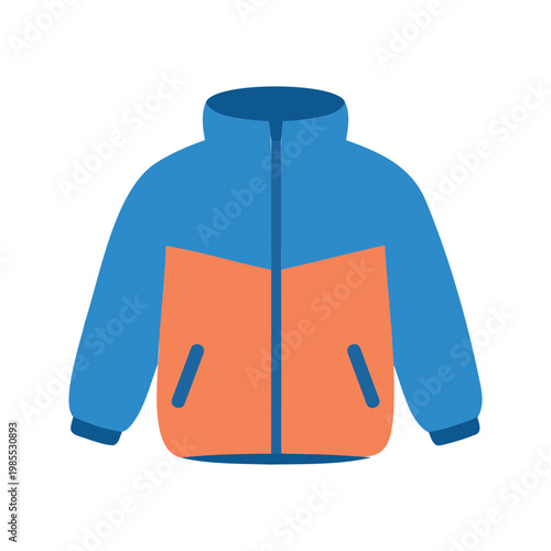 Cozy jacket with blue and orange panels for cool weather protection illustration